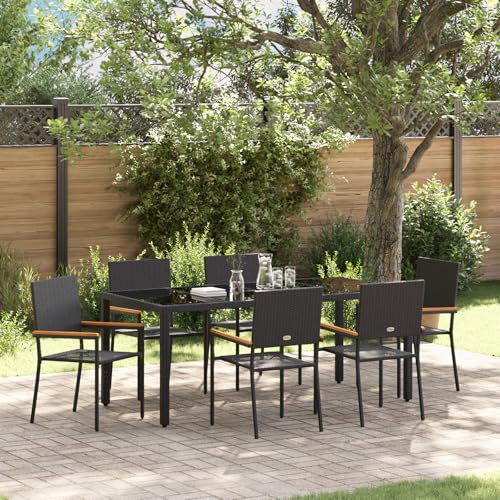 Qnhdfrt Garten Esszimmer Set 7-teilig Schwarz Poly-Rattan Rechteckig Outdoor Tisch mit 6 Stühlen für Terrasse Garten von Qnhdfrt