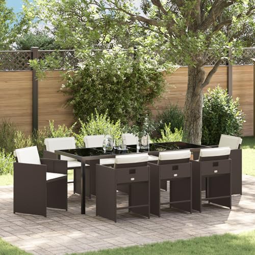 Qnhdfrt Garten Esszimmer Set 9-teilig braun Poly-Rattan mit Kissen Outdoor Möbel für Terrasse Balkon Garten klappbare Stühle modernes Design von Qnhdfrt
