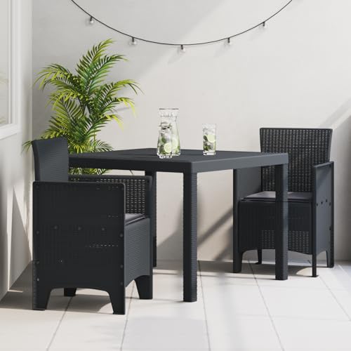 Qnhdfrt Garten Esszimmer Set Anthrazit Quadratisch Poly Rattan mit Kissen 3-TLG Outdoor Balkonmöbel Kompakt UV-beständig Wetterfest für Terrasse und kleine Räume von Qnhdfrt