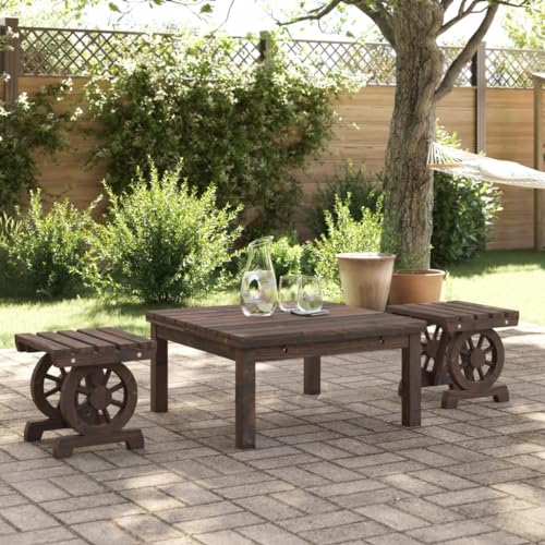 Qnhdfrt Garten-Fußhocker aus Massivholz Tanne 2er Set 40x36.5x38.5cm Gebrannte Optik Outdoor Hocker mit Armlehnen für Garten Terrasse Balkon von Qnhdfrt
