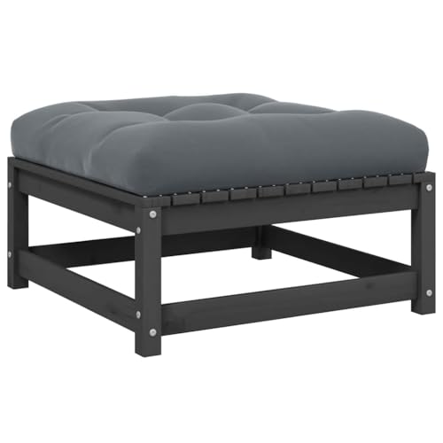 Qnhdfrt Garten-Hocker aus massivem Kiefernholz mit grauem Kissen, modularer Outdoor-Sitzhocker für Balkon, Terrasse und Garten, robust und komfortabel von Qnhdfrt