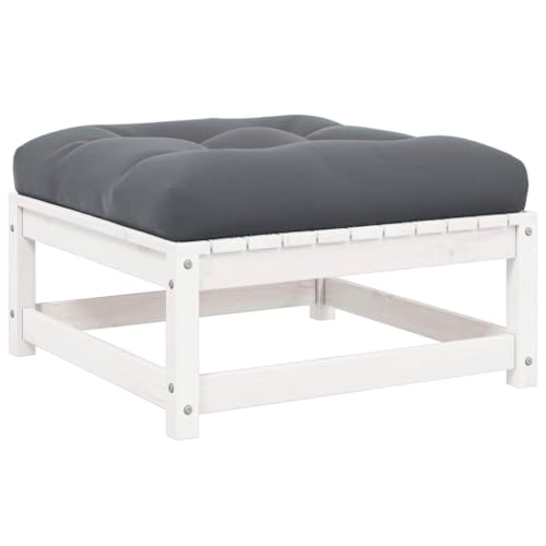 Qnhdfrt Garten-Hocker mit Kissen aus massivem Kiefernholz Weiß Anthrazit – Robuster und modularer Outdoor-Hocker für Garten, Balkon und Terrasse von Qnhdfrt