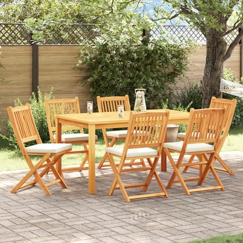 Qnhdfrt Garten-Klappstühle mit Weißen Kissen 6 Stück Massivholz Akazie Faltbar Outdoor für Garten Terrasse Balkon Camping von Qnhdfrt