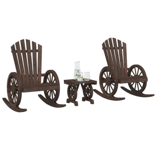 Qnhdfrt Garten Lounge Set 2 Adirondack Schaukelstühle mit Tisch Massivholz Tanne Gebrannte Optik Outdoor Möbel für Balkon Garten Terrasse von Qnhdfrt