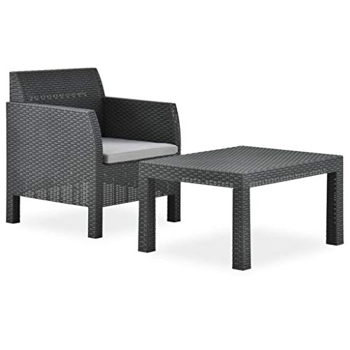 Qnhdfrt Garten Lounge Set 2 TLG Anthrazit Polypropylen Rattan Optik mit Kissen für Balkon Garten und Terrasse von Qnhdfrt