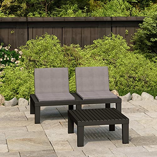 Qnhdfrt Garten Lounge Set 2-TLG Grau Anthrazit Sitzgruppe Outdoor aus Kunststoff mit Polster Tisch 65x65cm Bank 130x65cm für Balkon Terrasse Garten von Qnhdfrt