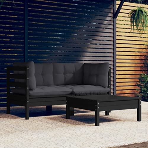 Qnhdfrt Garten Lounge Set 3 teilig aus massivem Kiefernholz mit Anthrazit Kissen Outdoor Sitzgruppe für Terrasse Balkon und Garten von Qnhdfrt
