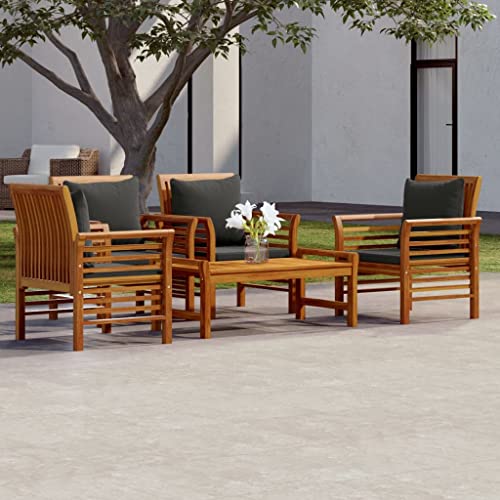 Qnhdfrt Garten Lounge Set 4 Sessel mit Tisch und Kissen aus Massivholz Akazie Dunkelgrau Outdoor Möbel für Terrasse Balkon und Garten von Qnhdfrt