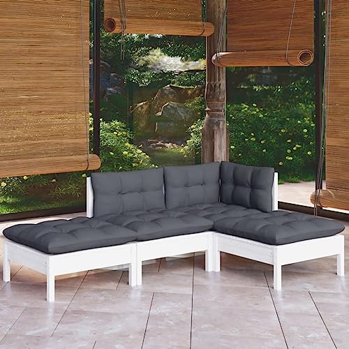 Qnhdfrt Garten Lounge Set 4 Teile Weiß Massivholz Kiefer mit Anthrazit Kissen Outdoor Sitzgruppe Eck Sofa Hocker für Terrasse Balkon Garten Qnhdfrt Garten Lounge Set 4 Teile Weiß Massivholz Kiefer mit Anthrazit Kissen Outdoor Sitzgruppe Eck Sofa Hocker für Terrasse Balkon Garten von Qnhdfrt