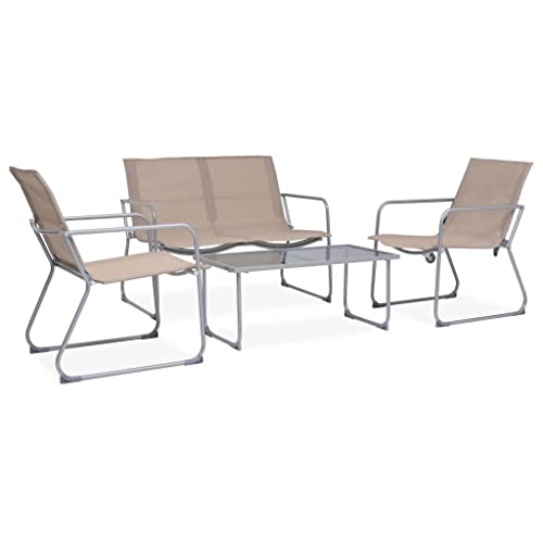 Qnhdfrt Garten Lounge Set 4 teilig Taupe Stahlgestell mit Textilene Bezug und Glas Tisch für Terrasse Balkon Garten Qnhdfrt Garten Lounge Set 4 teilig Taupe Stahlgestell mit Textilene Bezug und Glas Tisch für Terrasse Balkon Garten von Qnhdfrt