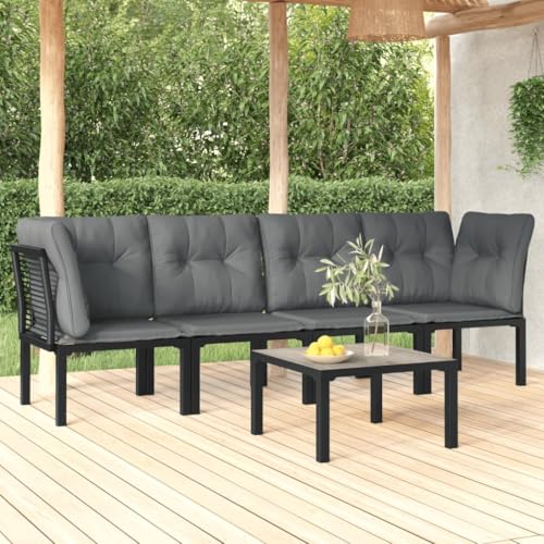 Qnhdfrt Garten Lounge Set 5 teilig Schwarz Grau PE Rattan mit Couchtisch und Polsterkissen Wetterfestes Outdoor Möbelset für Terrasse Balkon und Garten von Qnhdfrt