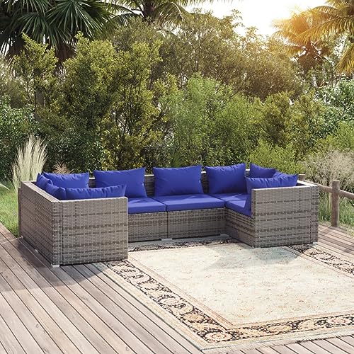 Qnhdfrt Garten Lounge Set 6 TLG Poly Rattan Grau mit Kissen Modulares Ecksofa Outdoor Sitzgruppe für Terrasse Balkon Gartenbereich von Qnhdfrt