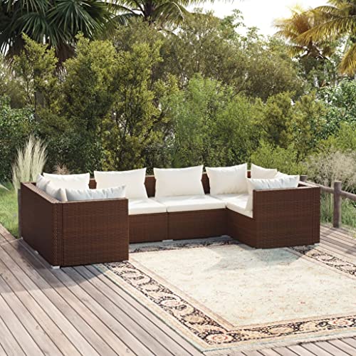 Qnhdfrt Garten Lounge Set 6 TLG. aus Poly Rattan Braun mit Creme Kissen Modulares Ecksofa für Terrasse Balkon und Garten von Qnhdfrt