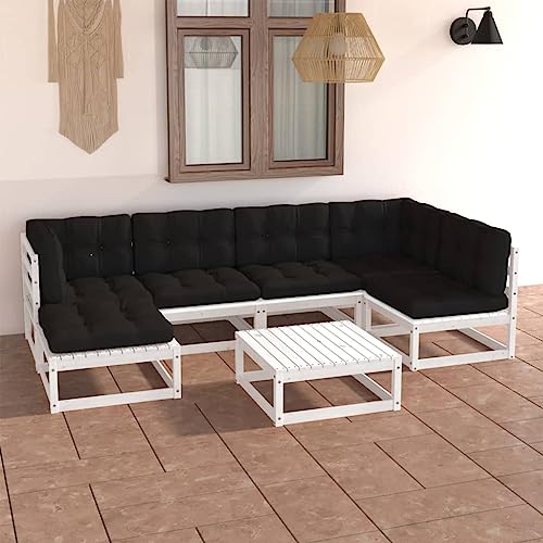 Qnhdfrt Garten Lounge Set 7 teilig aus massivem Kiefernholz mit Kissen Weiß Anthrazit Outdoor Sitzgruppe für Balkon Terrasse und Garten von Qnhdfrt