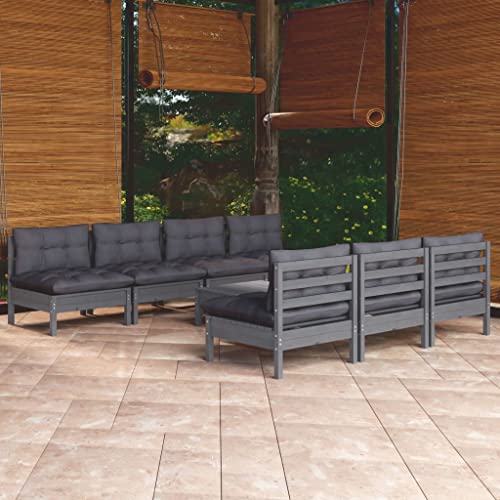 Qnhdfrt Garten Lounge Set 7 teilig mit Tisch aus Massivkiefer Grau Anthrazit Kissen Outdoor Sitzgruppe für Terrasse Balkon Garten von Qnhdfrt