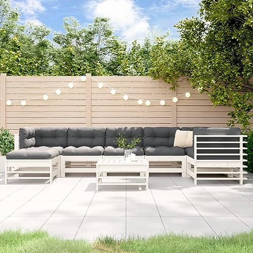 Qnhdfrt Garten Lounge Set 8 Teile Weiß Massivholz Kiefer mit Kissen Modulares Sofa Sitzgruppe Outdoor für Terrasse Balkon Garten von Qnhdfrt