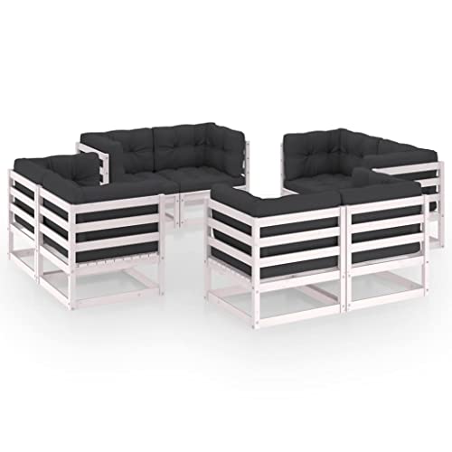 Qnhdfrt Garten Lounge Set 8 teilig aus Massivholz Kiefer mit Anthrazit Kissen Weiß Outdoor Sitzgruppe für Garten Balkon und Terrasse von Qnhdfrt