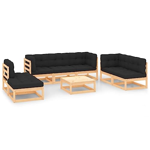 Qnhdfrt Garten Lounge Set 8 teilig aus massivem Kiefernholz mit Kissen Anthrazit Outdoor Sitzgruppe für Terrasse Balkon und Garten von Qnhdfrt