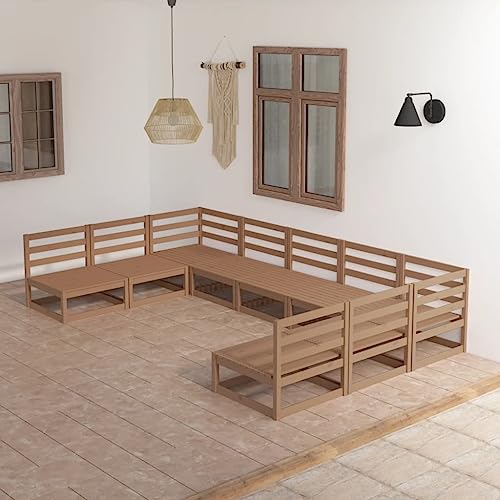 Qnhdfrt Garten Lounge Set 9 teilig aus massivem Kiefernholz Honigbraun Outdoor Sitzgruppe mit Ecksofa und Mittelteilen für Terrasse Garten und Balkon von Qnhdfrt