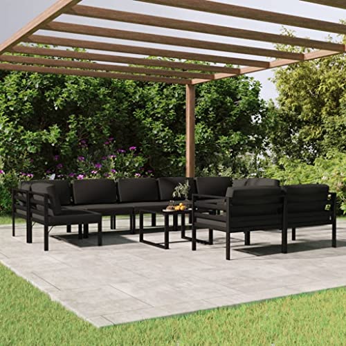 Qnhdfrt Garten Lounge Set Aluminium Anthrazit 10 teilig Modulares Outdoor Sofa Set mit Kissen für Balkon Garten Terrasse von Qnhdfrt