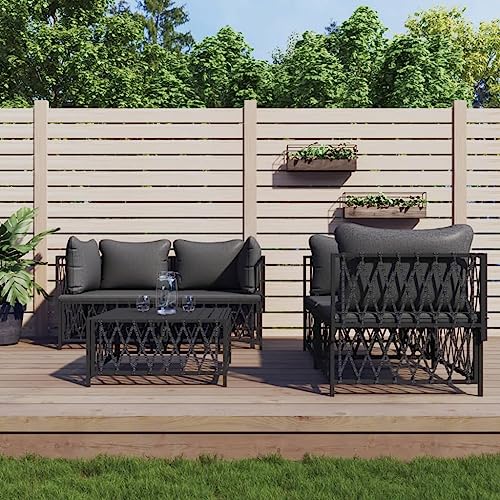 Qnhdfrt Garten Lounge Set Anthrazit 4 Sitzer Ecksofa mit Tisch Outdoor Möbelgruppe aus Stahl und Gewebe 72 x 72 cm Sitzfläche für Terrasse Balkon Garten von Qnhdfrt