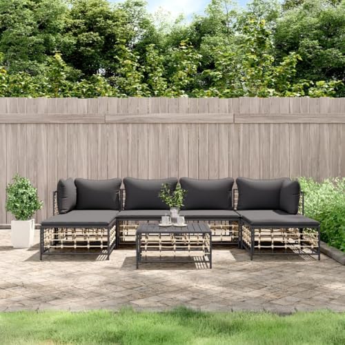 Qnhdfrt Garten Lounge Set Anthrazit 7-TLG. Outdoor Sofa Set aus Poly Rattan mit Kissen, Wetterfest & Stabil für Garten, Terrasse oder Balkon von Qnhdfrt