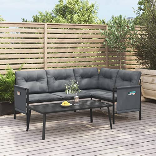 Qnhdfrt Garten Lounge Set Anthrazit Stahl Ecksofa mit Tisch 168 x 116 cm Dicke Polsterung Seitentaschen Robustes Outdoor Möbelset für Balkon Terrasse Garten von Qnhdfrt
