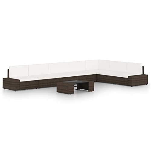 Qnhdfrt Garten Lounge Set Braun 8 teilig mit Kissen PE Rattan und Glas Couchtisch Modular für Balkon Terrasse Garten von Qnhdfrt