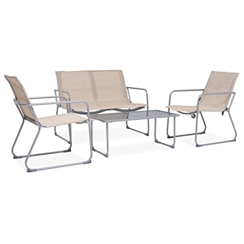 Qnhdfrt Garten Lounge Set Creme 4 teilig mit Sofa Stühlen und Tisch aus Stahl und Textilene für Balkon Terrasse Garten Qnhdfrt Garten Lounge Set Creme 4 teilig mit Sofa Stühlen und Tisch aus Stahl und Textilene für Balkon Terrasse Garten von Qnhdfrt