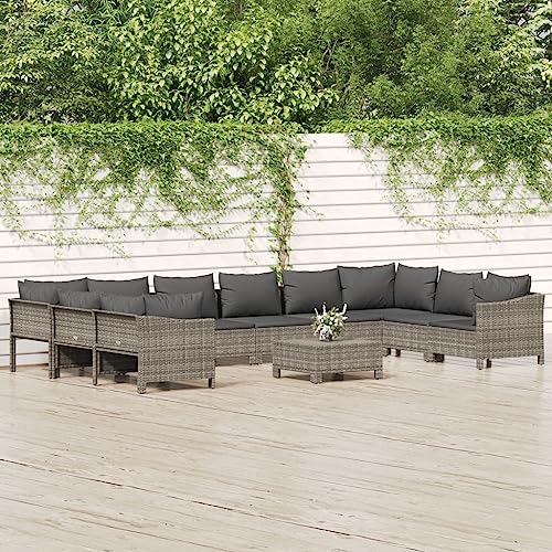 Qnhdfrt Garten Lounge Set Grau 11 teilig PE Rattan Outdoor Sitzgruppe mit Kissen Modulares Design Wetterfest und Robust für Terrasse Garten Balkon von Qnhdfrt