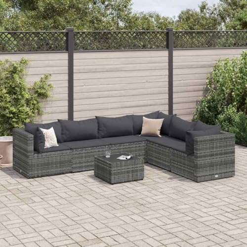 Qnhdfrt Garten Lounge Set Grau 7 teilig PE Rattan mit Kissen Pulverbeschichteter Stahl und Glas Tisch für Terrasse Garten Balkon Qnhdfrt Garten Lounge Set Grau 7 teilig PE Rattan mit Kissen Pulverbeschichteter Stahl und Glas Tisch für Terrasse Garten Balkon von Qnhdfrt