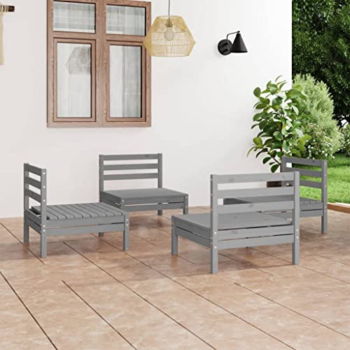 Qnhdfrt Garten Lounge Set Grau Kiefer Massivholz 4 teilig Modulares Sofa Set Outdoor Sitzgruppe für Balkon Terrasse Garten von Qnhdfrt