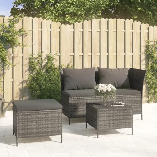 Qnhdfrt Garten Lounge Set Grau Poly Rattan Ecksofa mit Hocker und Couchtisch 3 teilig Modernes Design Wetterfest für Balkon Garten Terrasse von Qnhdfrt