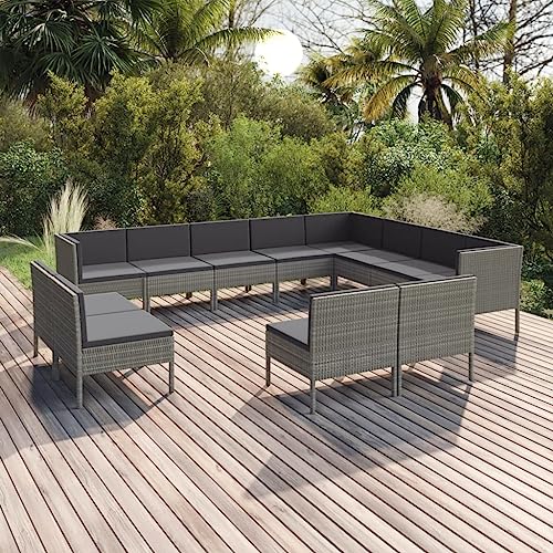 Qnhdfrt Garten Lounge Set Grau mit Auflagen PE Rattan Outdoor Sitzgruppe Sofa Eckelement und Mittelteil für Garten Balkon Terrasse von Qnhdfrt