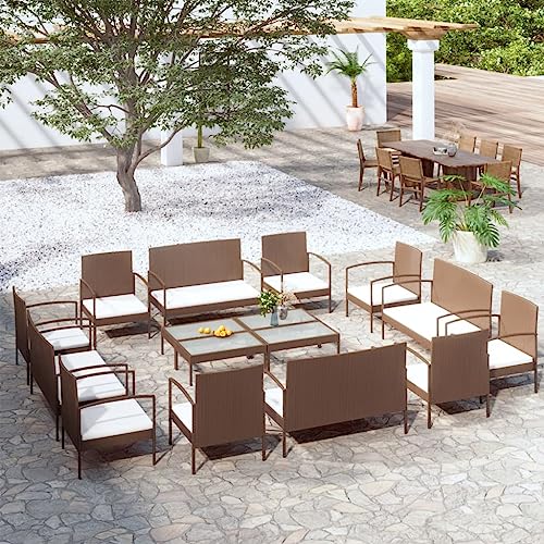 Qnhdfrt Garten Lounge Set Poly Rattan Braun 16 teilig mit Cremeweißen Kissen Sofa Sessel und Glastisch für Terrasse Balkon Gartenbereich Qnhdfrt Garten Lounge Set Poly Rattan Braun 16 teilig mit Cremeweißen Kissen Sofa Sessel und Glastisch für Terrasse Balkon Gartenbereich von Qnhdfrt