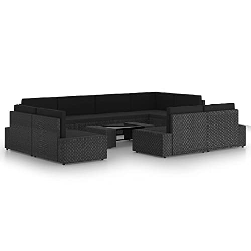 Qnhdfrt Garten Lounge Set Schwarz 10 teilig PE Rattan mit Kissen und Glas Couchtisch für Balkon Garten Terrasse von Qnhdfrt