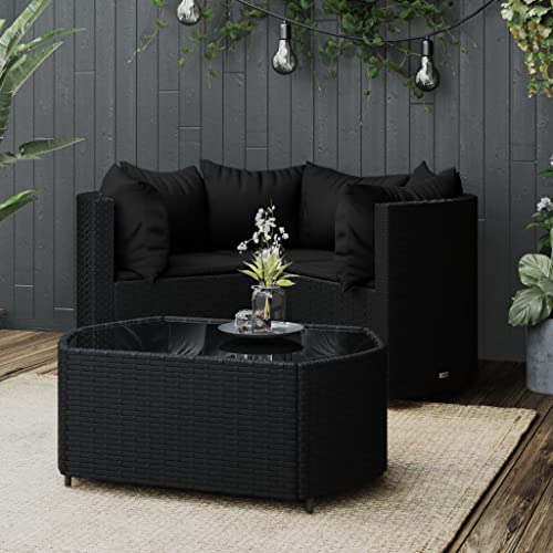Qnhdfrt Garten Lounge Set Schwarz 3 TLG Ecksofa mit Couchtisch PE Rattan Wetterfest Modernes Design für Terrasse Balkon und Garten von Qnhdfrt