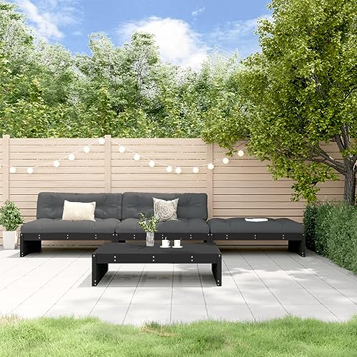 Qnhdfrt Garten Lounge Set Schwarz Massivholz Kiefer mit Kissen 4 teilig Outdoor Möbel für Terrasse Garten und Balkon von Qnhdfrt