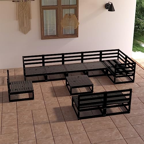 Qnhdfrt Garten Lounge Set Schwarz aus Massivholz Kiefer 70 x 70 x 67 cm Outdoor Sitzgruppe mit Tisch und Hocker für Balkon Terrasse Garten von Qnhdfrt