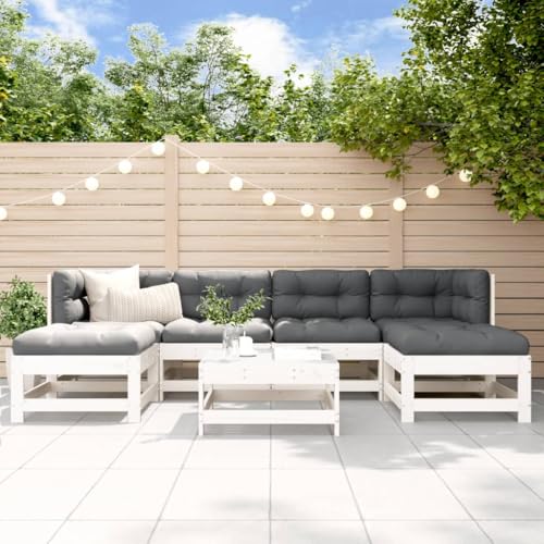 Qnhdfrt Garten Lounge Set Weiß 7 teilig aus Massivholz Kiefer Modulares Sofa Set mit Hocker für Terrasse Balkon und Garten Qnhdfrt Garten Lounge Set Weiß 7 teilig aus Massivholz Kiefer Modulares Sofa Set mit Hocker für Terrasse Balkon und Garten von Qnhdfrt