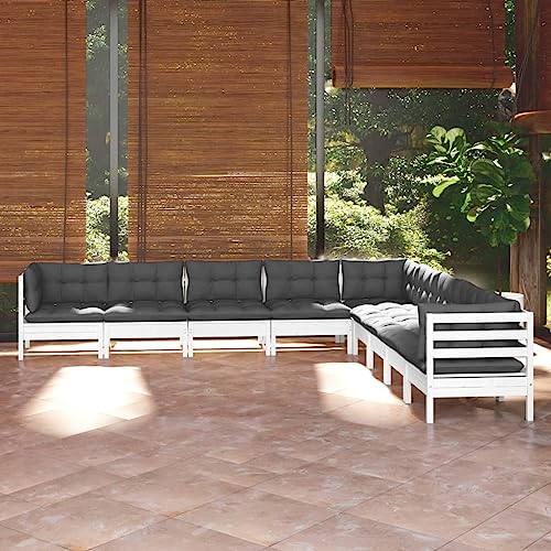 Qnhdfrt Garten Lounge Set Weiß 9 teilig aus Massivholz Kiefer mit Anthrazit Kissen Modular Erweiterbar Robust und Bequem für Terrasse Garten und Balkon von Qnhdfrt