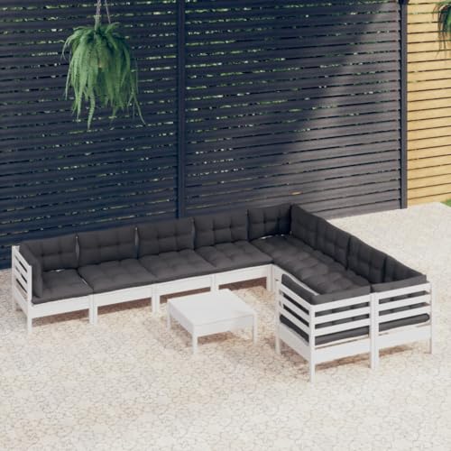 Qnhdfrt Garten Lounge Set Weiß Kiefernholz mit Kissen Modular Outdoor Sitzgruppe Eck Sofa Hocker Anthrazit Polster für Terrasse Balkon Garten von Qnhdfrt