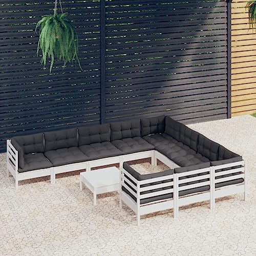 Qnhdfrt Garten Lounge Set Weiß aus Kiefernholz mit Anthrazit Kissen 11 teilig Modulares Sofa Set für Garten Terrasse und Balkon Qnhdfrt Garten Lounge Set Weiß aus Kiefernholz mit Anthrazit Kissen 11 teilig Modulares Sofa Set für Garten Terrasse und Balkon von Qnhdfrt