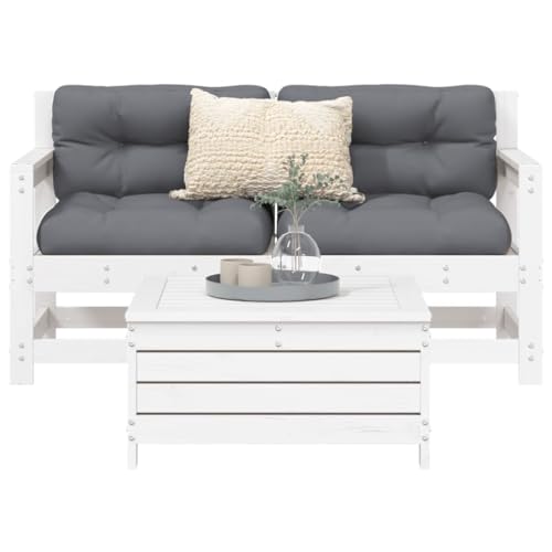 Qnhdfrt Garten Lounge Set Weiß aus Massivholz Kiefer 3 teilig Ecksofa und Fußhocker mit Latten Design Robust & Langlebig für Terrasse Balkon und Garten von Qnhdfrt