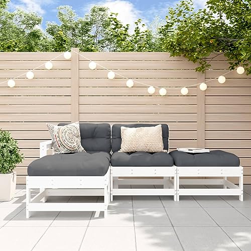 Qnhdfrt Garten Lounge Set Weiß aus Massivholz Kiefer 4 teilig mit Eck Sofa und Hocker für Terrasse Balkon Garten Qnhdfrt Garten Lounge Set Weiß aus Massivholz Kiefer 4 teilig mit Eck Sofa und Hocker für Terrasse Balkon Garten von Qnhdfrt