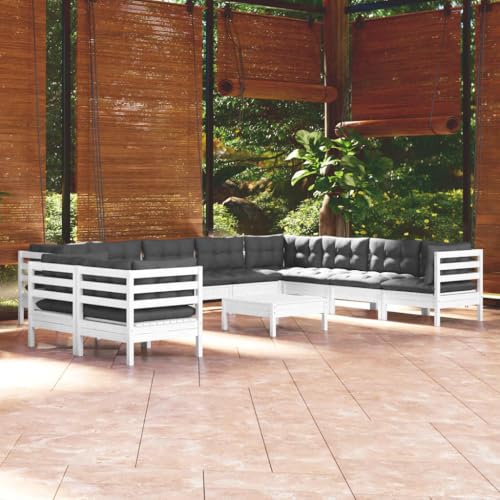 Qnhdfrt Garten Lounge Set Weiß aus Massivholz Kiefer mit Kissen Anthrazit 63 5 x 63 5 x 62 5 cm Robuste Outdoor Sitzgruppe für Terrasse Garten und Balkon von Qnhdfrt