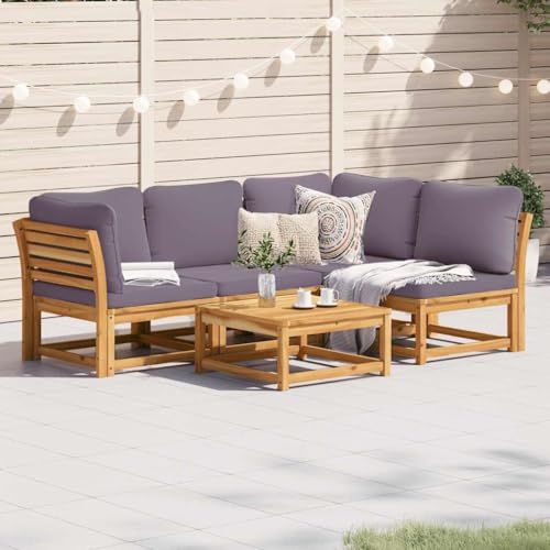 Qnhdfrt Garten-Lounge-Set aus Akazien-Massivholz mit dunkelgrauen Kissen, modulares Design für Garten, Terrasse und Balkon von Qnhdfrt