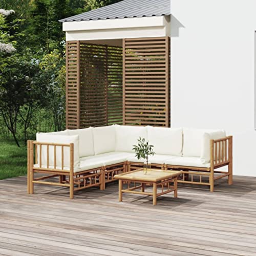 Qnhdfrt Garten Lounge Set aus Bambus 6 teilig mit Cremeweißen Kissen Robuste Outdoor Möbelgruppe für Terrasse Balkon und Gartenbereich von Qnhdfrt