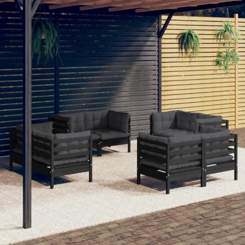 Qnhdfrt Garten Lounge Set aus Kiefernholz mit Anthrazit Kissen 63,5 x 63,5 x 62,5 cm Outdoor Sitzgruppe für Terrasse Garten und Balkon von Qnhdfrt