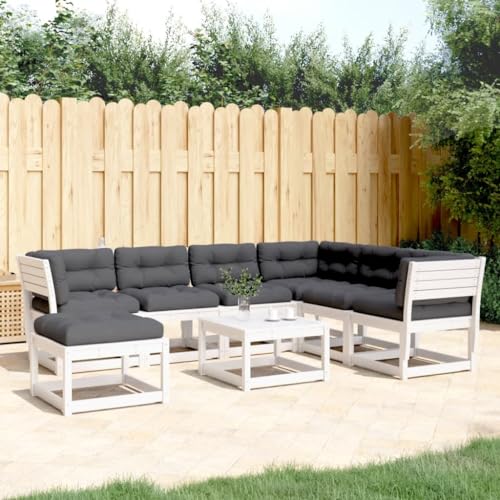 Qnhdfrt Garten Lounge Set aus Kiefernholz mit Kissen 3 Ecksofas 3 Mittelsofas 1 Hocker Weiß Anthrazit Modulares Design für Terrasse Garten und Balkon von Qnhdfrt